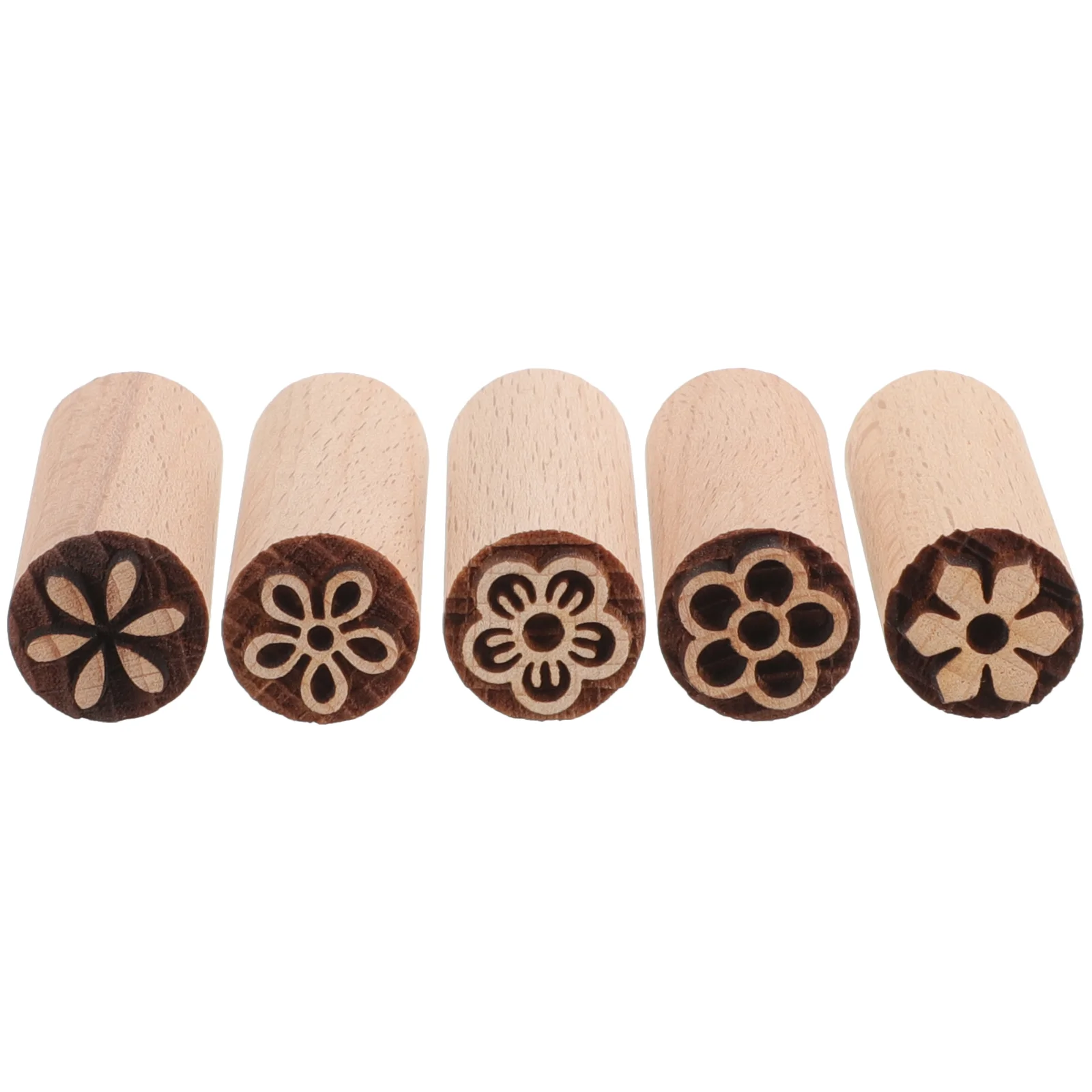 5 Pcs Wood Texture Stamp Rolling Pins for Baking Custom Craft Stamps Clay Postage Kids DIY Wooden Household Planner Letter