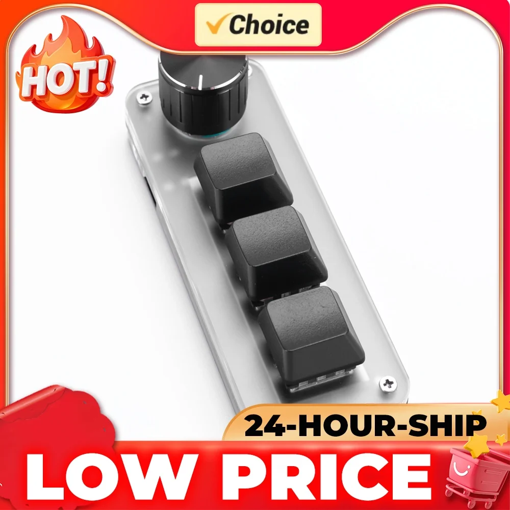 3 Key 1 Knob/4 Key One Handed Mechanical Gaming Keyboard Hotswap Wired USB Mechanical Macropad for Gamers/Designers/Video Editor