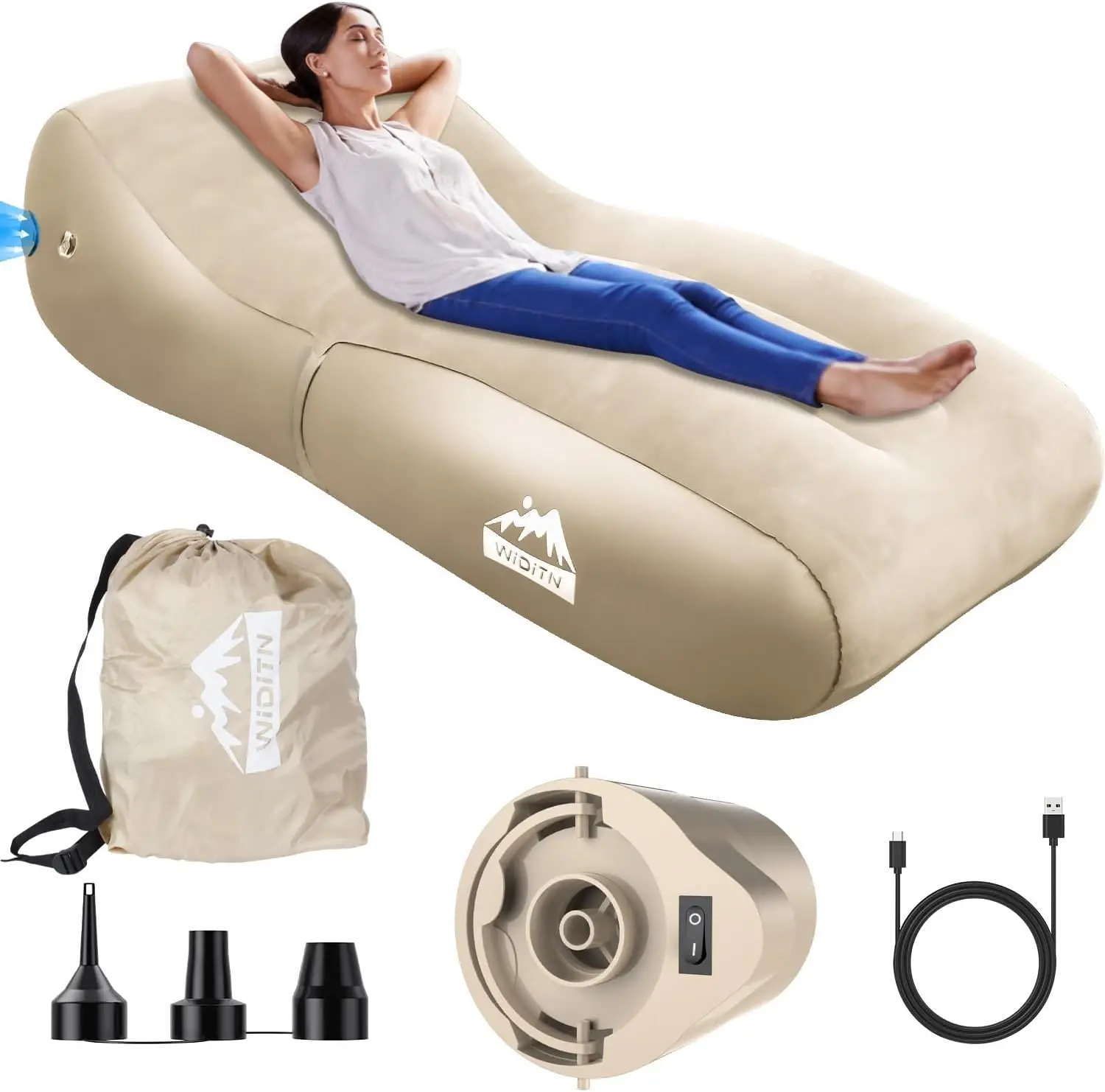 

Luxury Inflatable Lounger Ultra-Wide 35.4 ”, Self Inflatable Couch With Built-In Pump, Comfortable Top Surface Camping