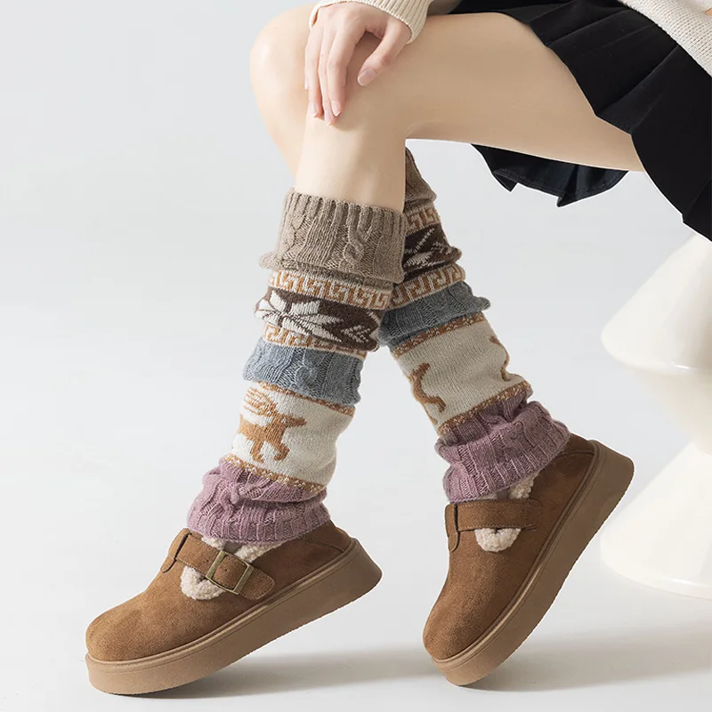 

Winter Cable Knit Sock Boot Cuffs Deer Snowflake Leg Warmers Women Wool Knitted Boot Toppers Ankle Warmers​