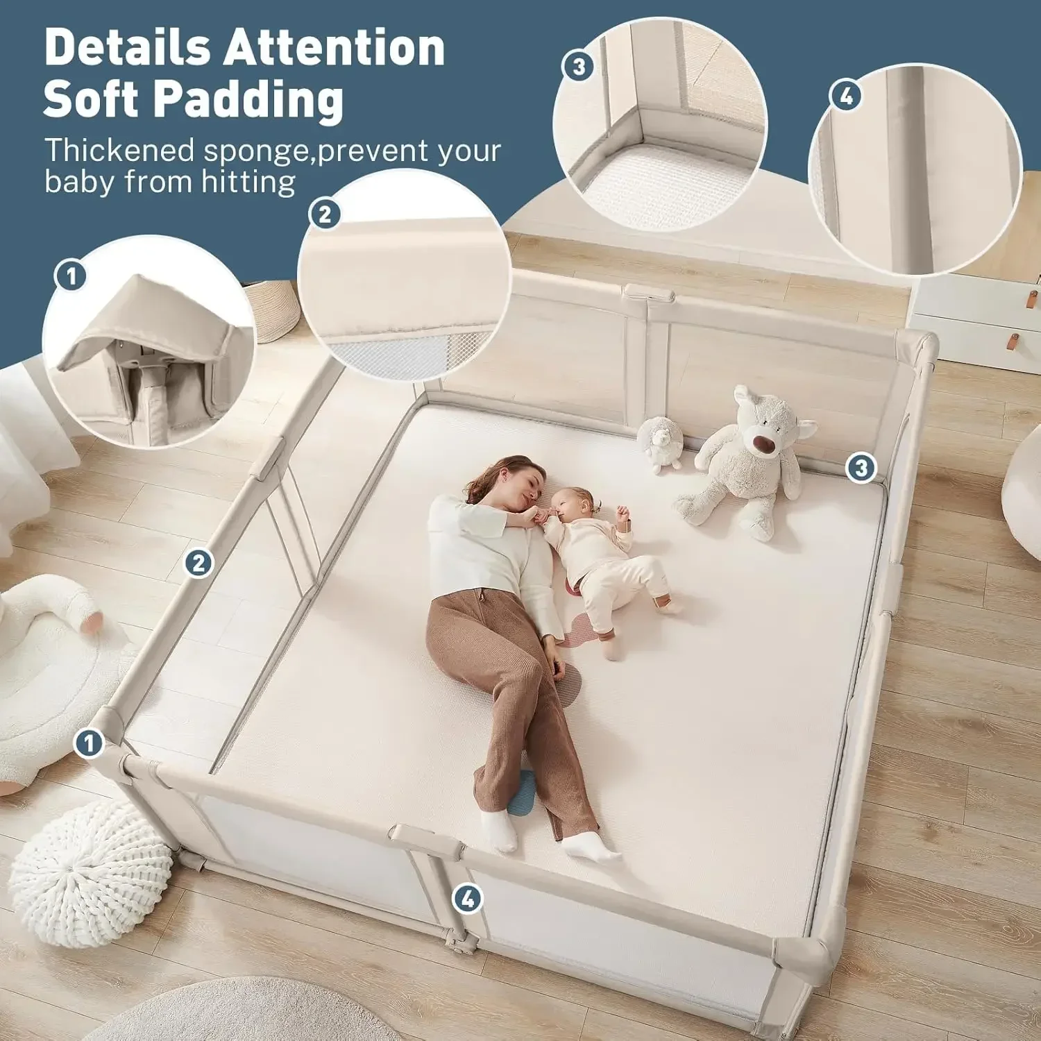 Light Khaki Portable Pre Assembled Large Foldable Playpen For Babies And Toddlers Indoor Outdoor Carry Bag