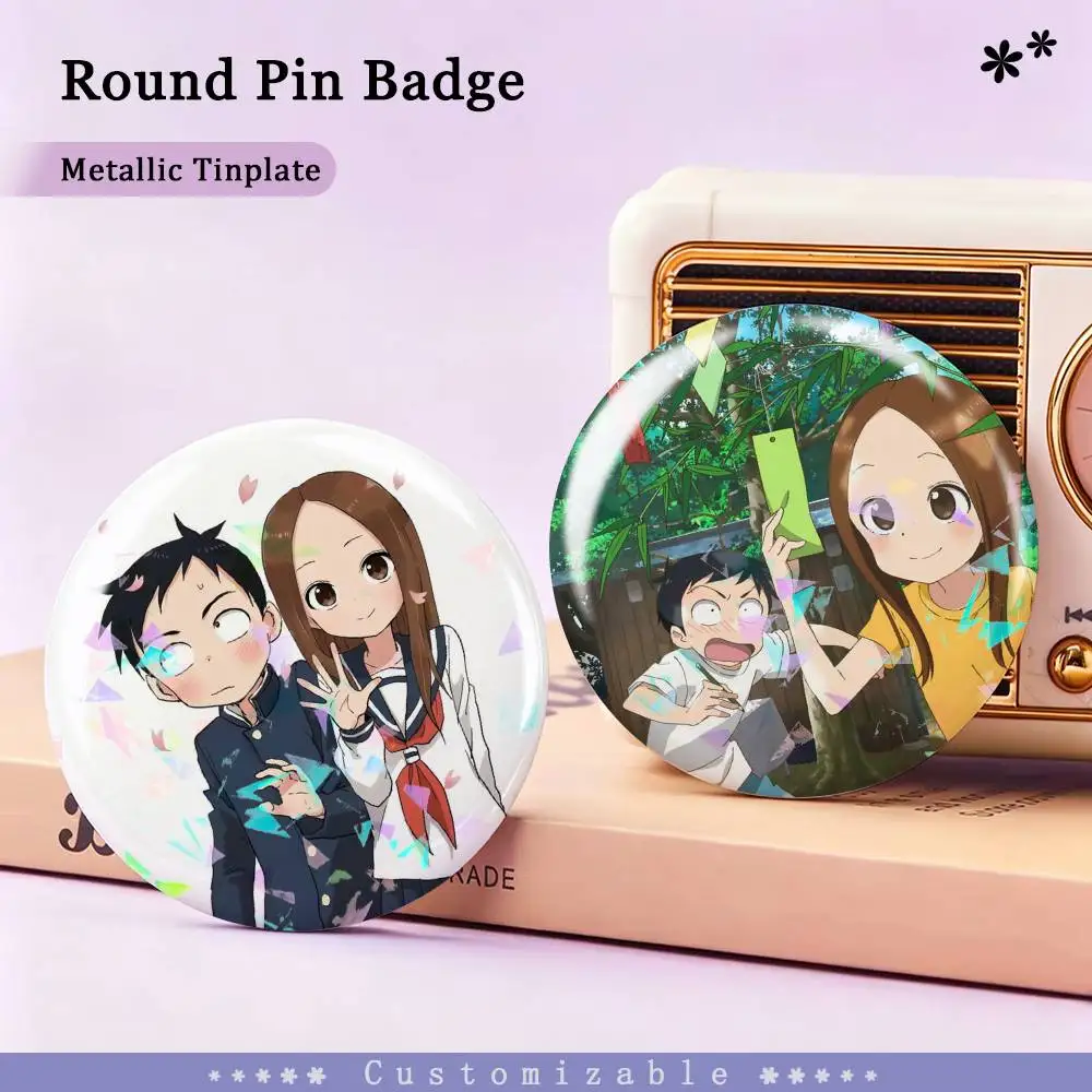 Teasing Master Takagi-san Takagi Nishikata Custom Tinplate Round Button Badges Pins Brooches for Clothes Backpack
