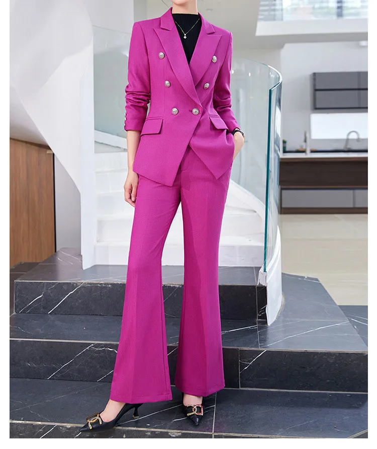 

Tesco Women Suit Sets Blazer And Pants Solid Color Jacket Flare Pants For Business Fashion Casual Female Clothes For Dating Wear