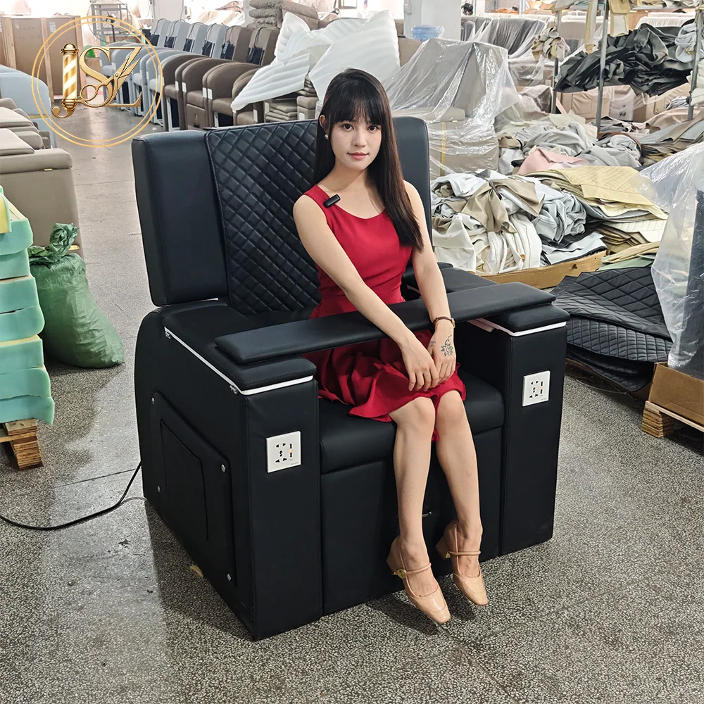 Fauteuil inclinable ergonomique en cuir noir pour pédicure et salon de beauté