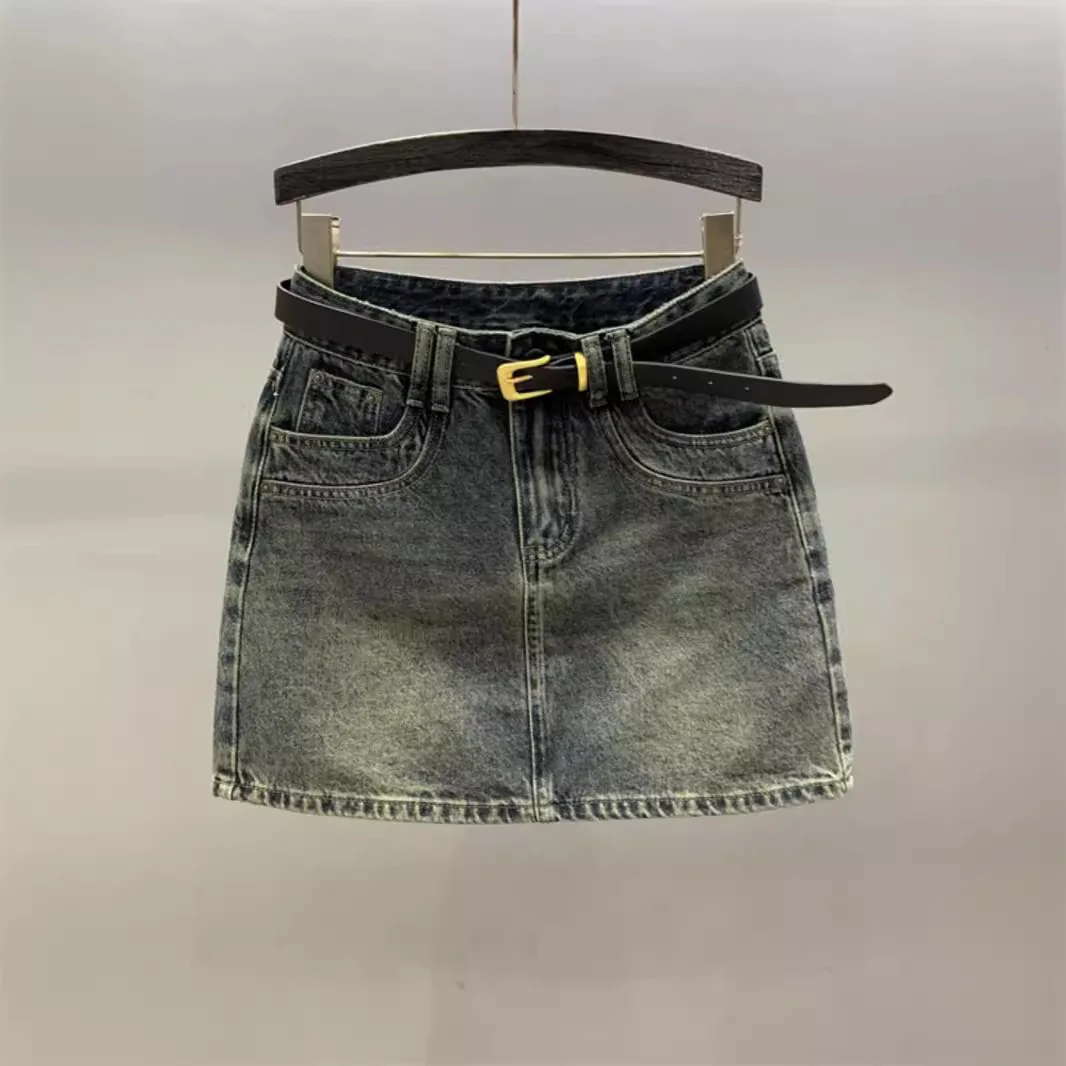 ZOCI-Saia jeans curta em linha A para meninas com quadril azul, cintura alta, novo item, 2024