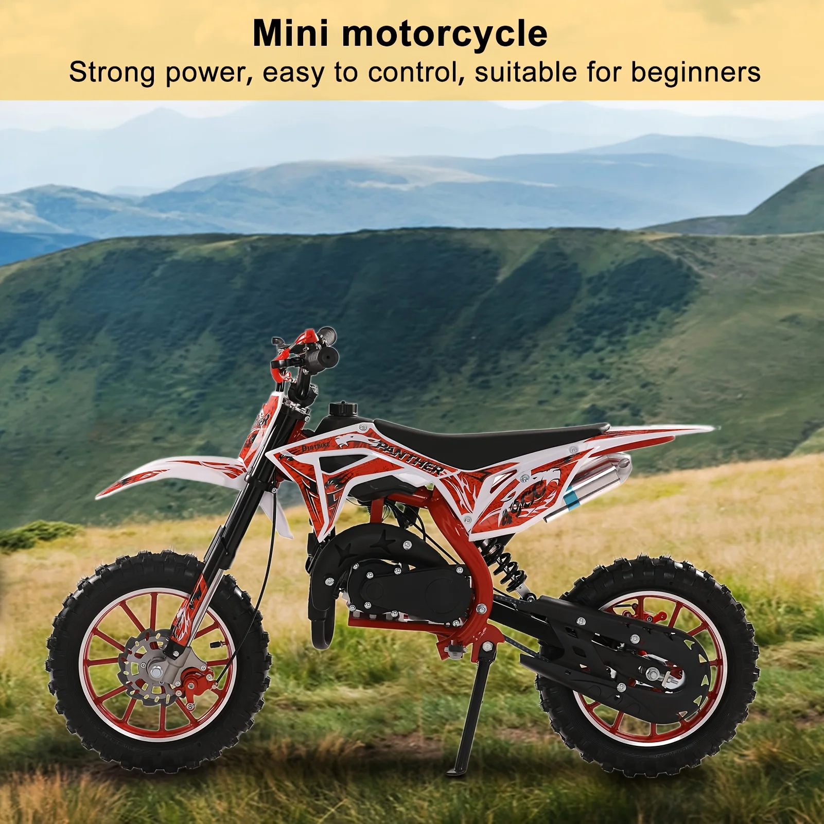 

A 49CC Mini Mountain Motorcycle, Gas-Powered Dirt Bike, 2 Stroke Ride on Bike, Pocket Motorcycle with Front And Rear Disc Brakes, Top Speed of 20Mph, Christmas Gift