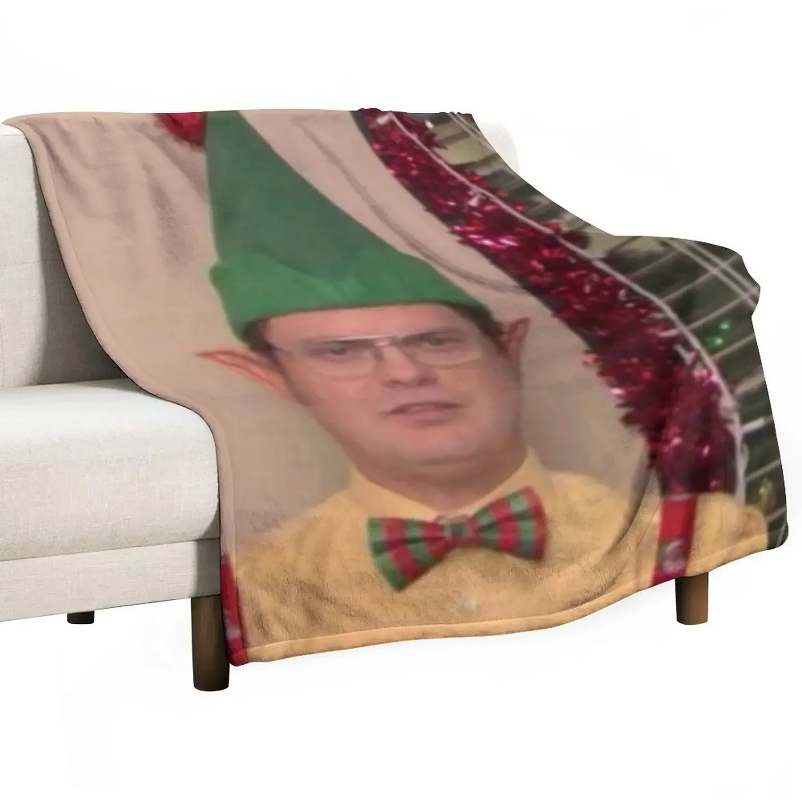 

Dwight Schrute Elf - The Office Throw Blanket Flannel Fabric Plaid Decorative Throw Blankets