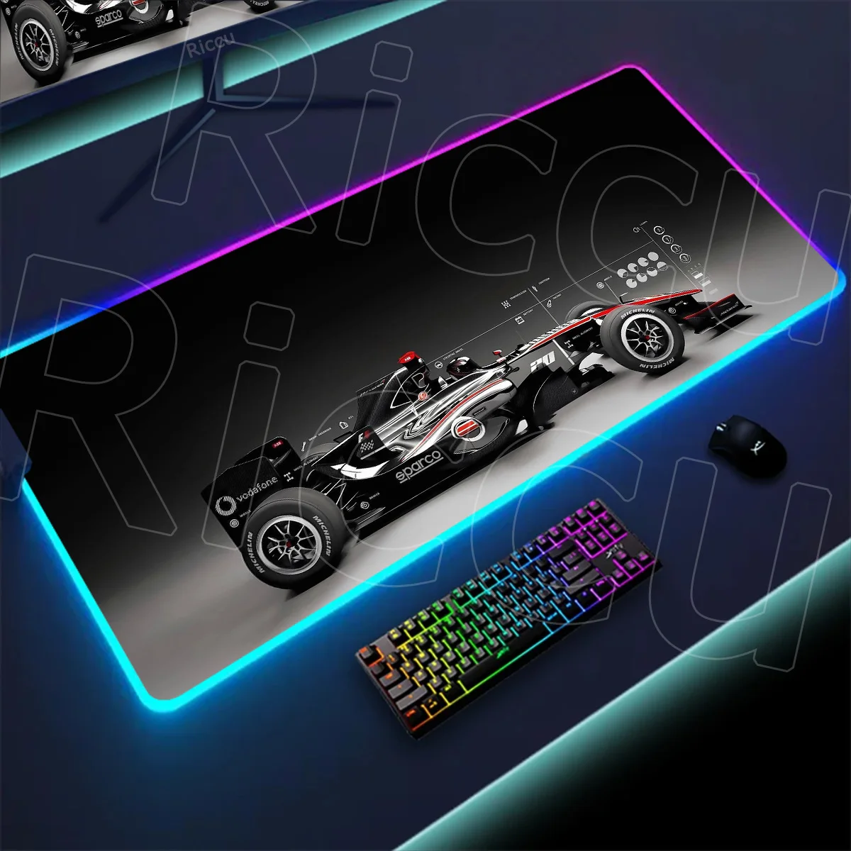 

F1 Racing Car RGB Mouse Pad Hot Large Computer Office Game Table Mat XXL Rubber Anti-slip Lock Edge Keyboard Mats Long Desk Pads