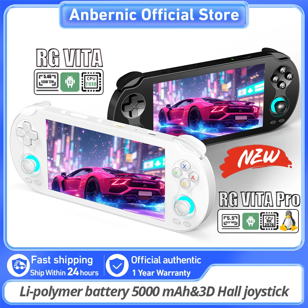Console de jeu portable ANBERNIC RG VITA & RG VITA Pro 64 bits, Android, joystick 3D grand angle, 5000 mAh, lecteur de jeux vidéo