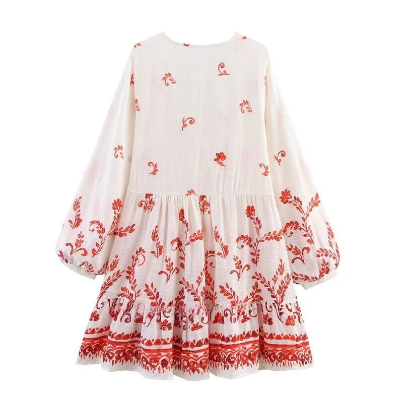 Summer 2025 New Women's Faion Long Sve V-ne  Dr Versatile Print Commute Sle Spring Summer Collection 502904