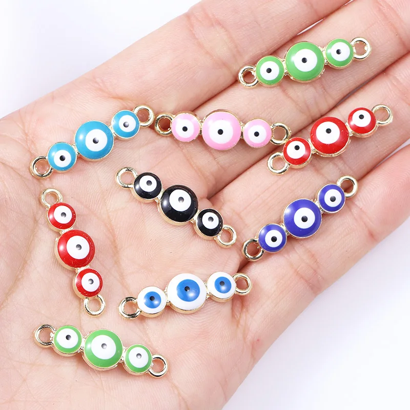 20Pcs Gold Colour Alloy Zirconia DIY Charms Necklace Bracelet Connector Turkish Amulet Accessories Enamel Drip Blue Eye Pendants