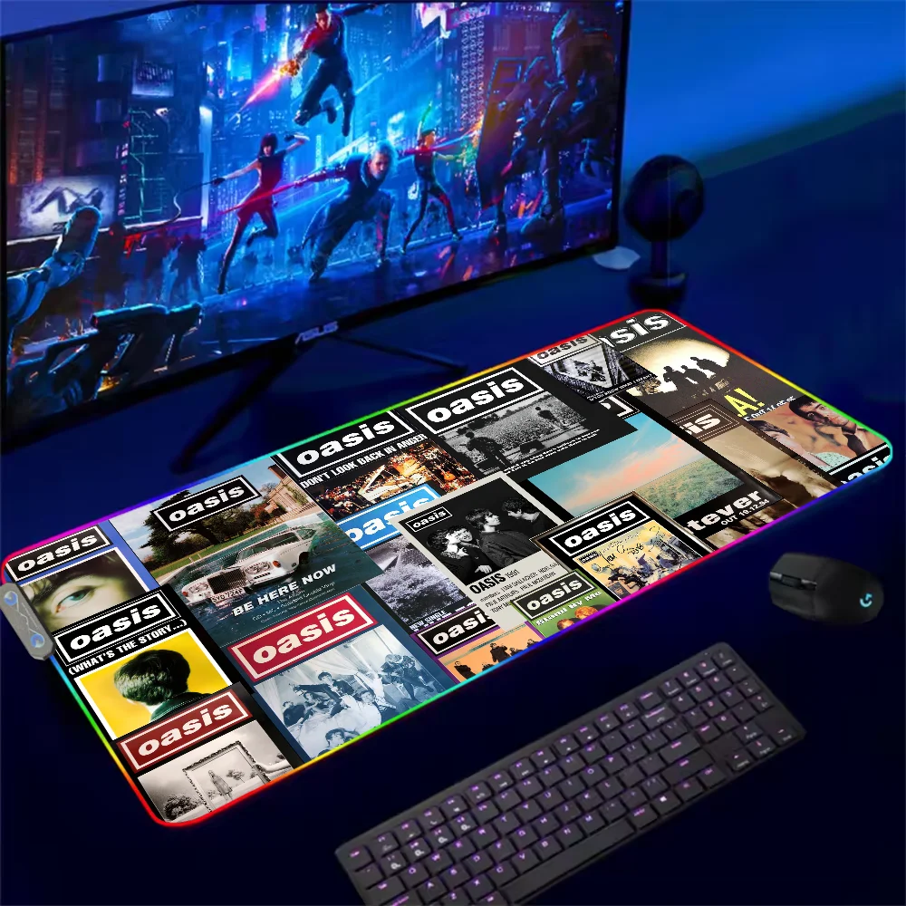 Rock Band O-Oasis Definitely Maybe For Rgb Mouse Pad Xxl Steelseries Laptop Mat Gaming Mousepad Backlit Keyboard Girl Table Pads