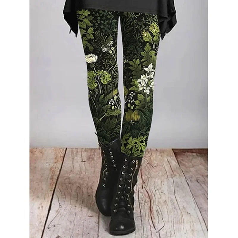 

Women's casual leggings, street wear, casual, natural flowers, elastic waistband, printed, comfortable outdoor vacation