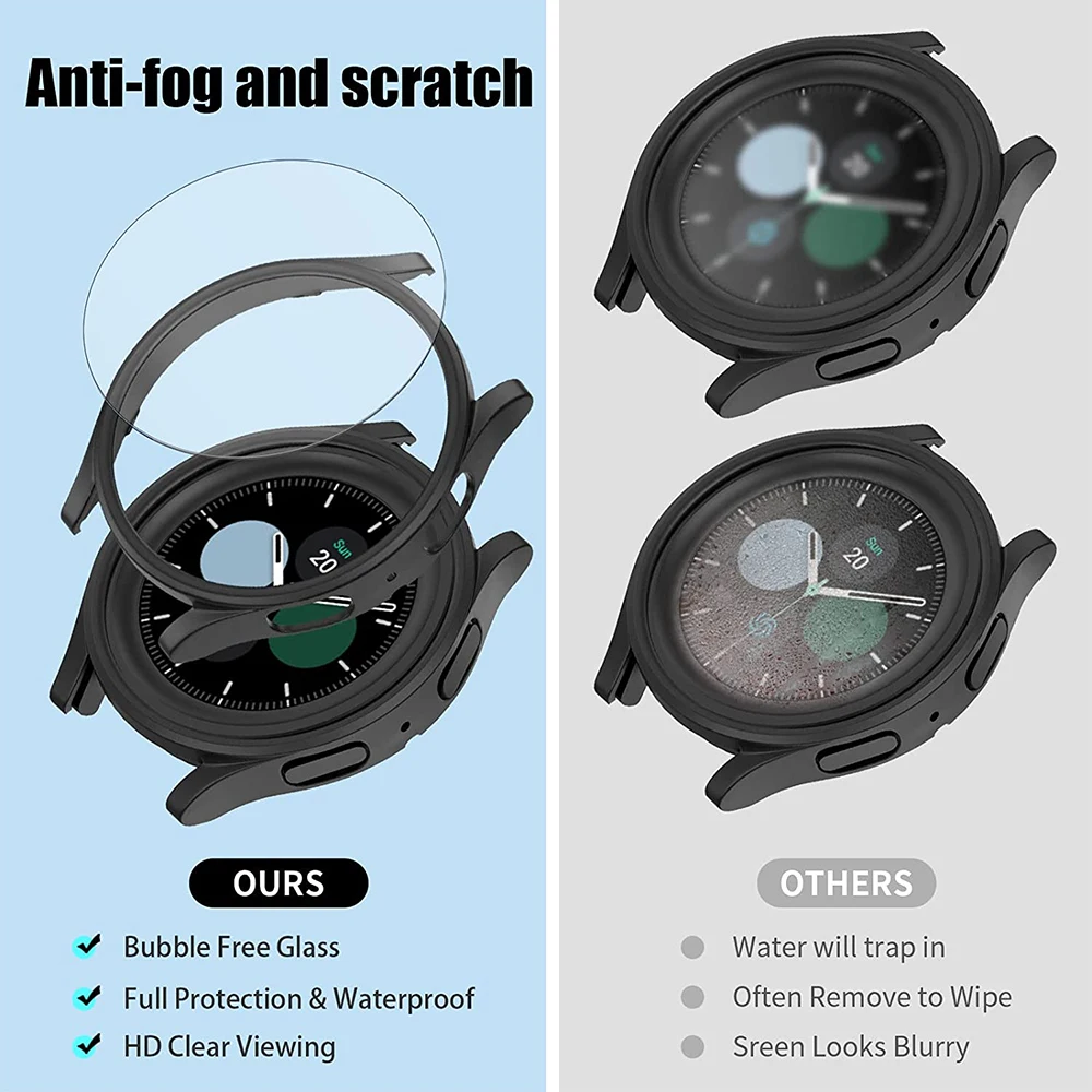 Gehäuse für Samsung Galaxy Uhr 5/4 44mm 40mm Displays chutz folie wasserdichtes Glas Hard PC Stoßstangen abdeckung für Galaxy Watch 5 Pro 45mm