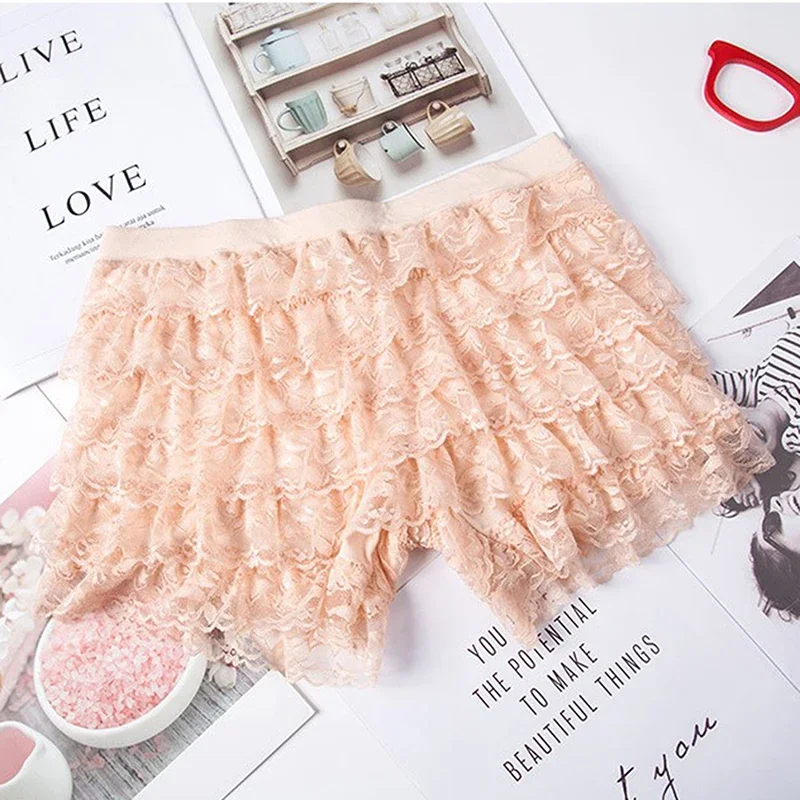 Ruffle lace safety short pant elastic Lolita casual bow safety shorts bottoming culottes anti-walking shorts summer thin section