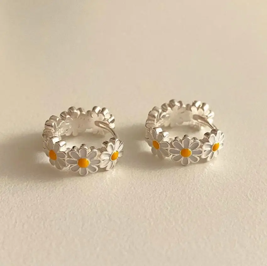 

New Trendy 925 Silver Clip Earrings Hoop Daisy Flowers Link Cute Garland For Women Girl Gift Fashion Jewelry Dropship Wholesale