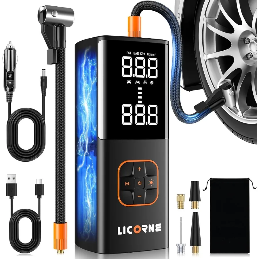 

Portable Air Compressor for Car Tires 5X Faster Cordless Air Pump with Powerful Battery and Digital Pressure Gauge 180PSI HighP