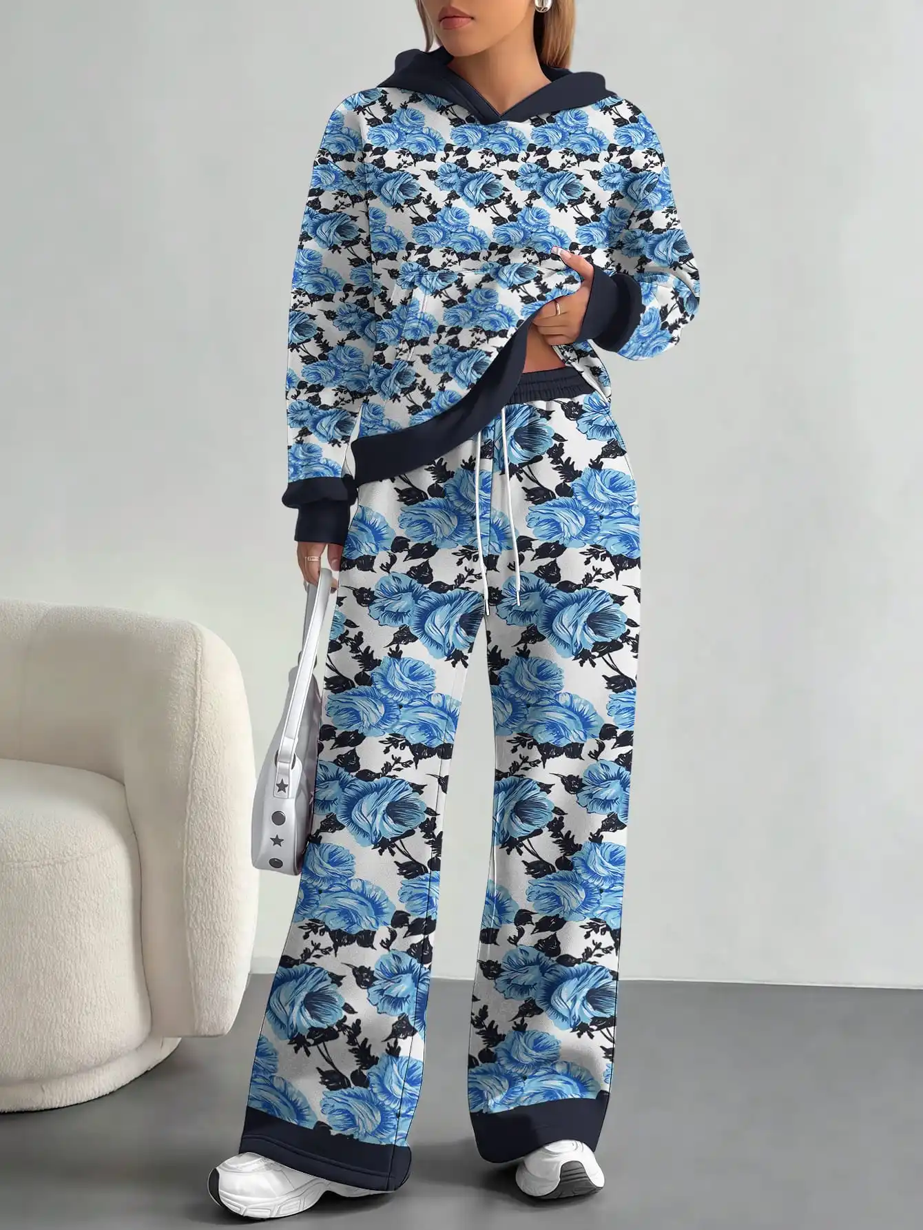 

Gradient splicing foreign trade 2025 retro floral pattern new hot style autumn and winter new fashion casual European and Americ