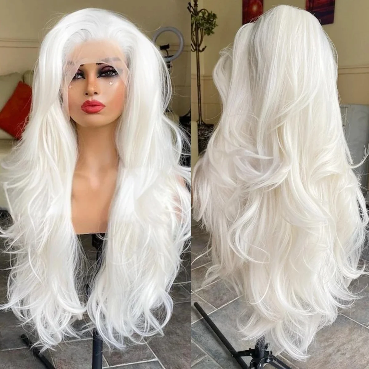 White Lace Front Wig 13x4 HD Natural Straight Lace Front Wigs Pre Plucked Glueless Synthetic Lace Frontal Wigs Cosplay for Women