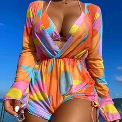 2024 new swimsuit jumpsuit long sleeved mesh hoodie, fashionable and comfortable bikini three piece swimsuit bikini