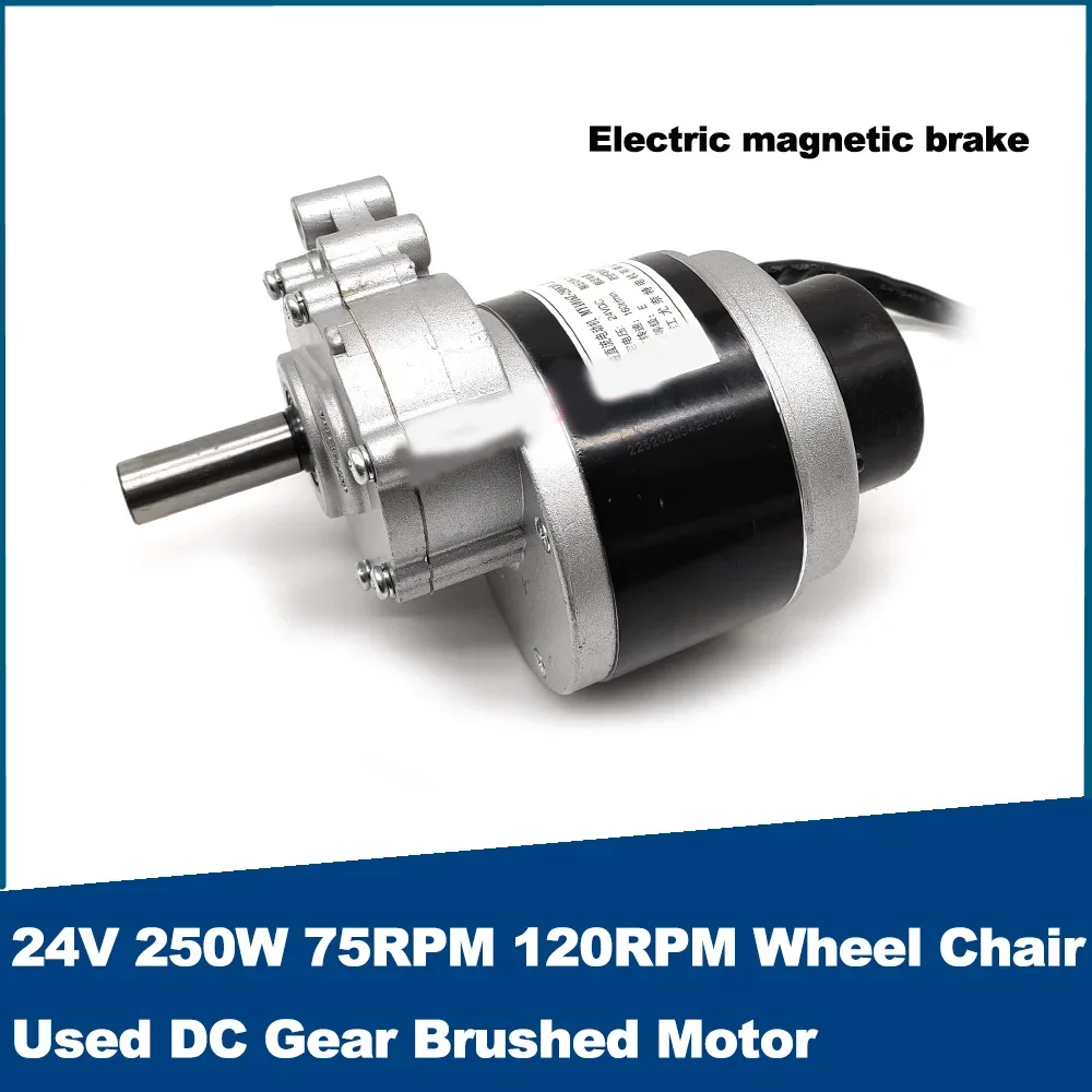 24V 250W 75RPM 120RPM 160RPM Wheelchair DC Geared Brush Motor With Electromagnetic Brake Low Speed Brush Motor MY1016Z