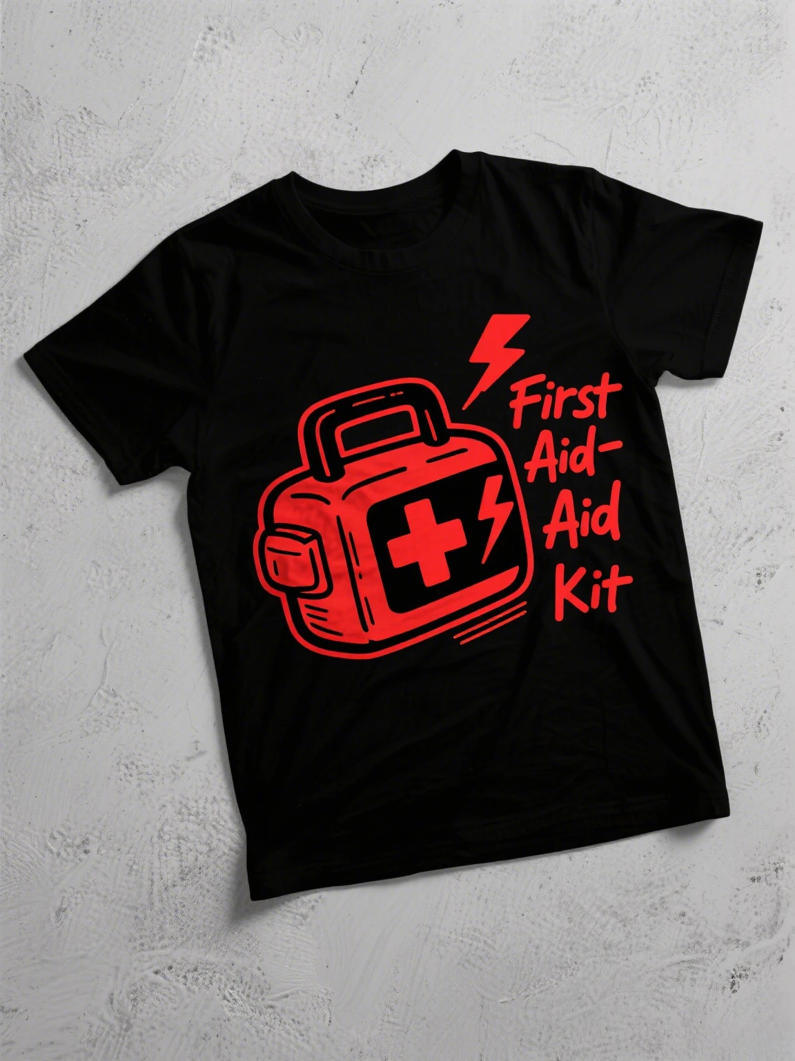 

Trendy Cotton T - Shirt: Bold First Aid Kit Illustration with Red Accents, A Must - Have for Fashion - Forward Folks Tee S-4XL