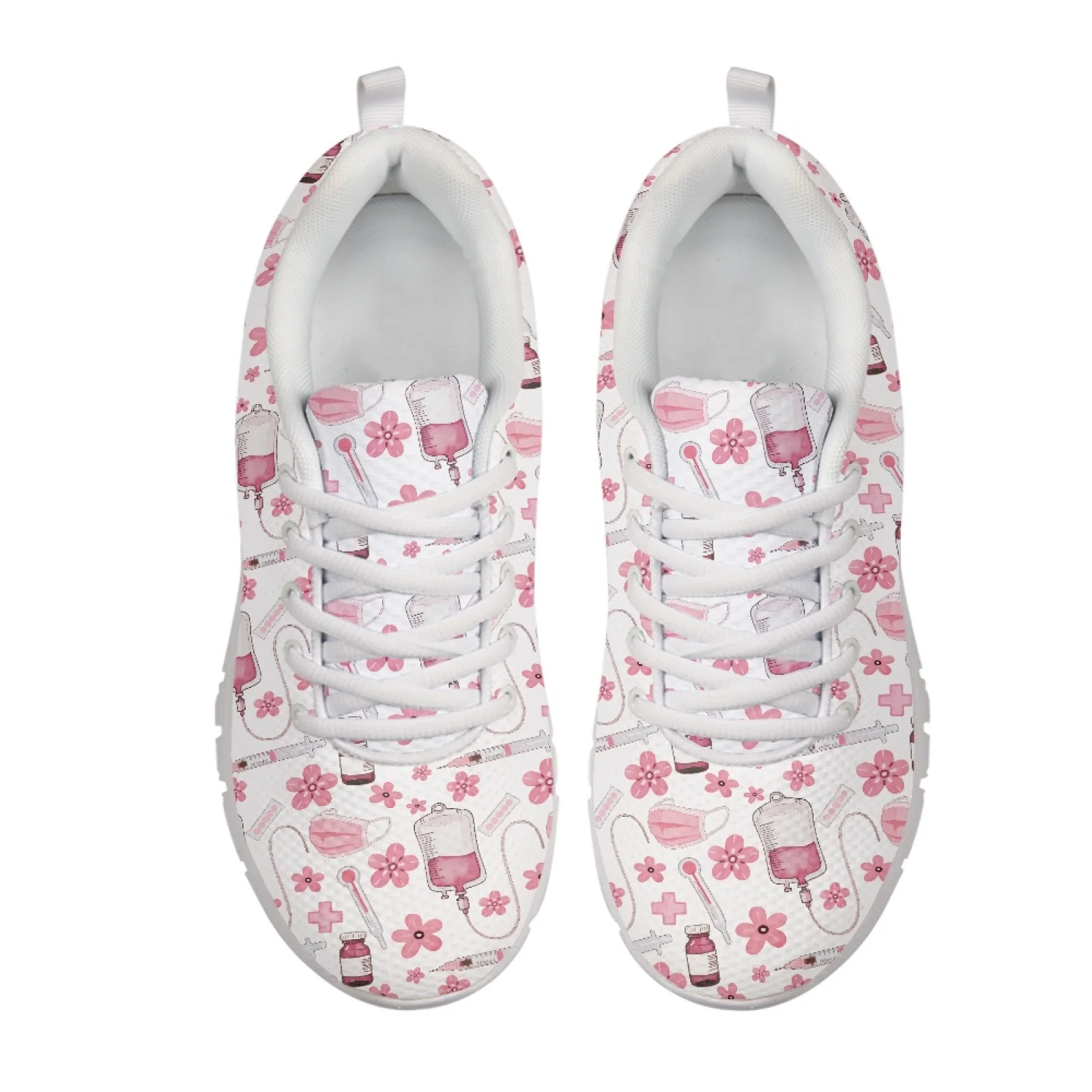 Coloranimal Pink Medical Floral Athletic Sneaker Athletic Shoes for Women Casual Running Sneakers