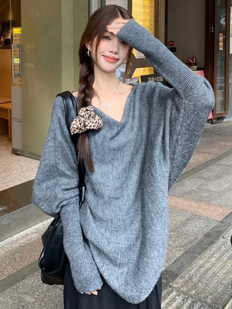 

ADAgirl Elegant Batwing Sleeve Oversized Sweater Women Irregular Knitwear Outerwears Female Vintage Autumn Winter Clothes New