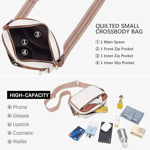 Hot Selling Quilted Embroidered Grid Colored Retro Shoulder Bag Zipper Shoulder Strap Crossbody Bag Wallet Small Square Bag