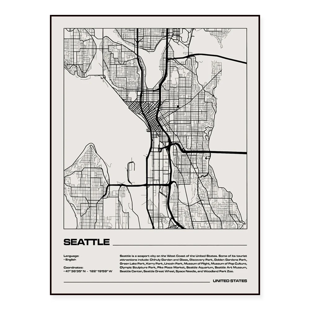 Tel Aviv, South Africa, Rio de Janeiro, Casablanca, Seoul, Melbourne, Sydney, Madrid, Havana, Cuba, and Seattle map posters