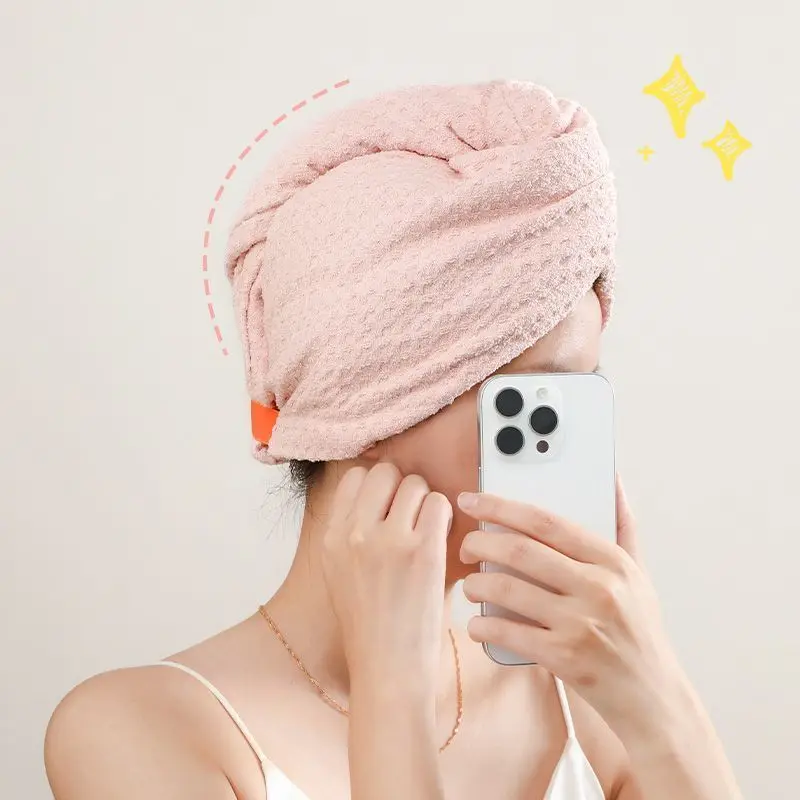 Waffle Weave Microfiber Hair Towel Wrap Quick Drying Absorbent Soft Pink Turban for Women Long Curly Bathroom Spa Travel Use