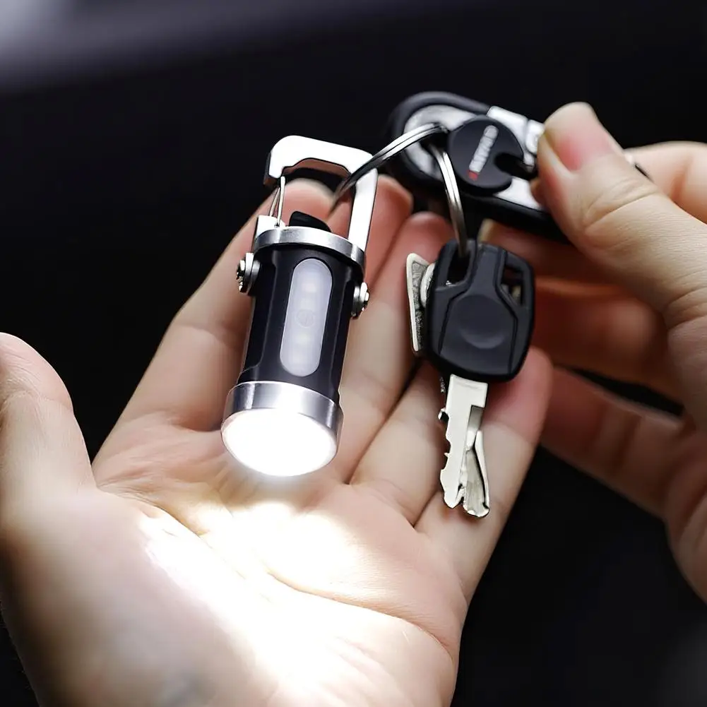 Mini Keychain Flashlight Rechargeable Portable Waterproof Camping Pocket Lamp Keyring Hanging Light Hook Emergency Warning Light