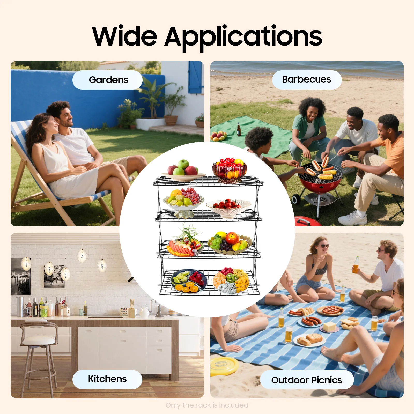 

Collapsible Non-Stick 4-Tier Iron Cooling Rack Foldable Grilling Drying Rack with Screws for Camping Picnic BBQ