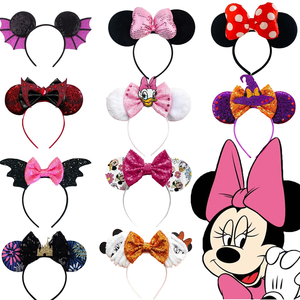 

Disney Theme Minnie Mouse Ear Headband For Kids Girl Dress Up Cartoon Hair Accessories Halloween Little Mermaid Festival Party