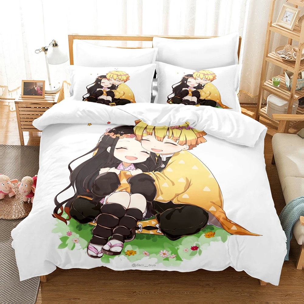 

Kawaii Cartoon Demon Slayer Bedding Sets Duvet Cover Set With Pillowcase Twin Full Queen King Bedclothes Bed Linen Home Textiles