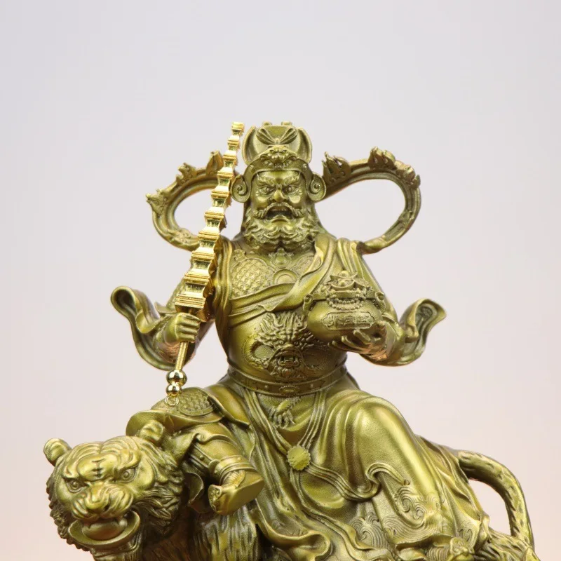 Bronze Martial God Of Wealth, Zhao Gongming Riding A , Treasure Basin, Dragon And Tiger Altar Statue, Antique Collection