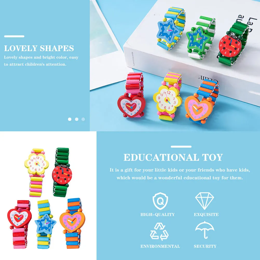 5 قطعة أساور ملونة للأطفال ساعة خشبية للأطفال وقت التعلم المبكر المعرفي الوالدين والطفل اللعب التفاعلي معصمه #2