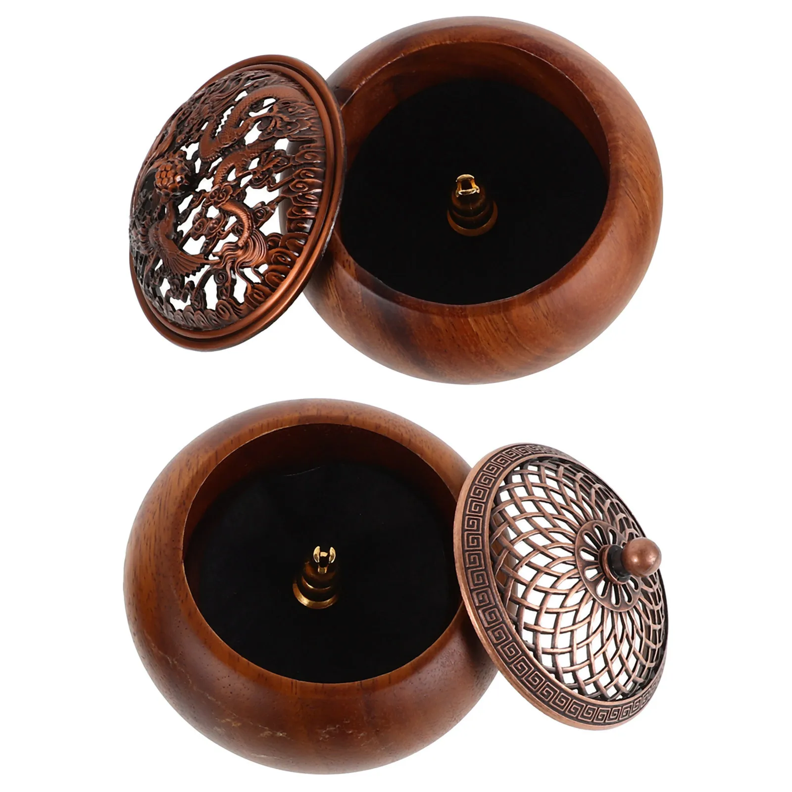 

2pcs Incense Burner Cone Holder Aesthetic Chinese Design Home Decor Vintage Wooden Elegant Carved Patterns Tea Room