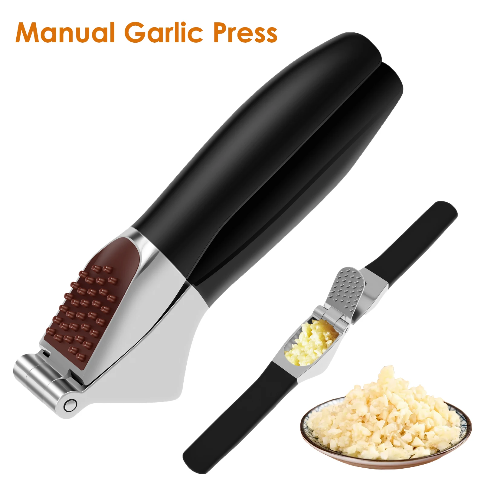 Manual Garlic Press Zinc Alloy Garlic Mincer Heavy Duty Ginger Squeezer Garlic Crusher Tools with Non-slip Handle for Kitchen