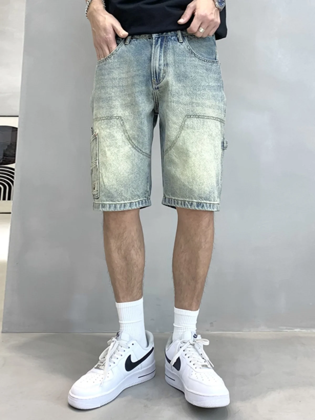 

Summer Men's Loose Straight Leg Jeans Shorts Casual Vintage Five-Point Fashionable Versatile Wear Resistant Straight Hem