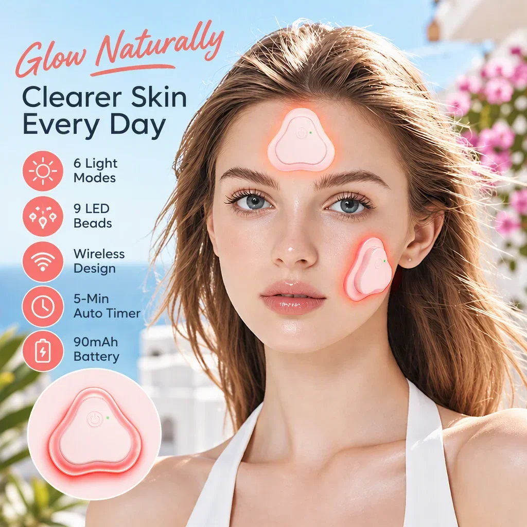 6-Color LED Light Patch for Blemish-Prone Skin, Wireless & Rechargeable with 9 Beads, 5-Min Auto Off, Portable Spot Care