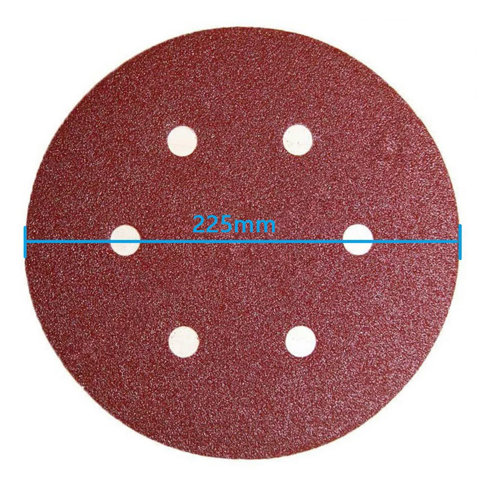 Large 9Inch 225mm 6 Holes Sanding Discs 40-2000 Grit Flocking Sandpaper Electric Wall Polisher Orbital Sander SandPaper, 5pcs/