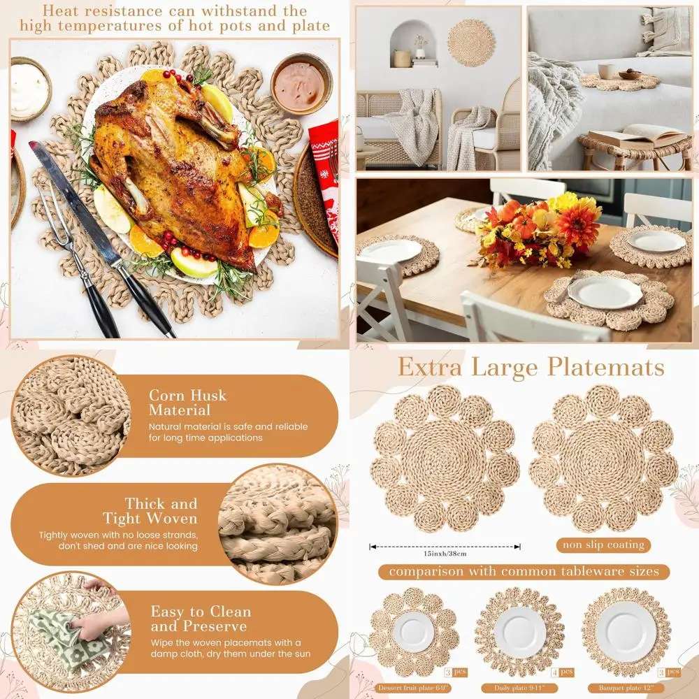 

Богемные 15-дюймовые большие круглые табуреты из ротанга для столовой, идеально подходящие для дома, свадьбы, Дня благодарения и Рождества.