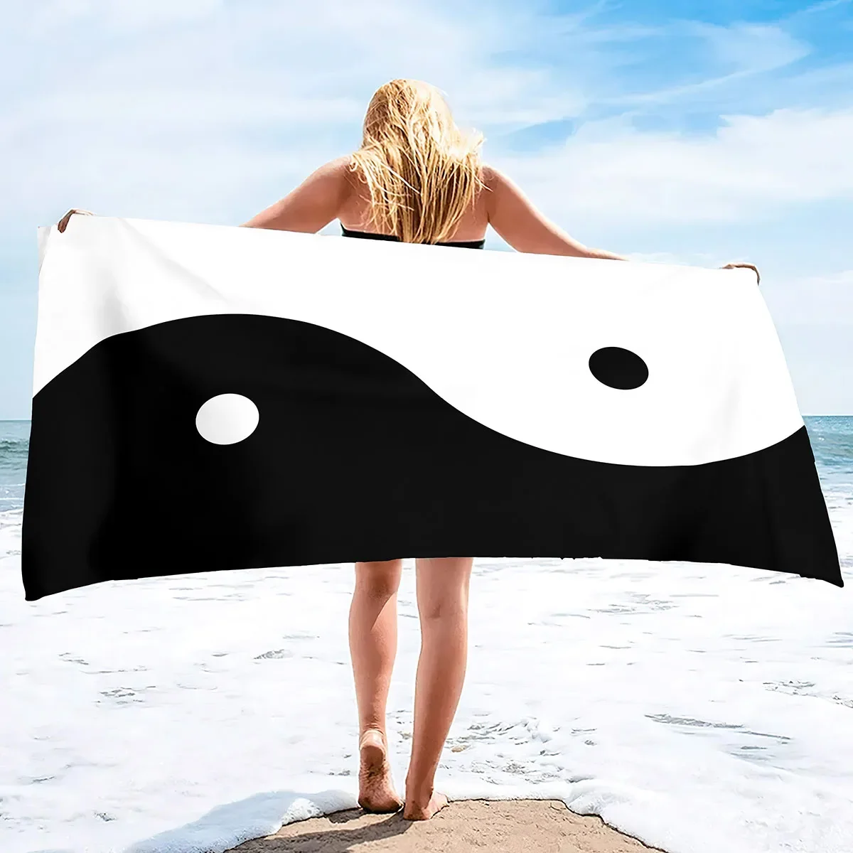 Custom Yin Yang Beach Towel Black White Symbol Microfiber Sand Free Quick Dry Soft Travel Swim Pool Accessory