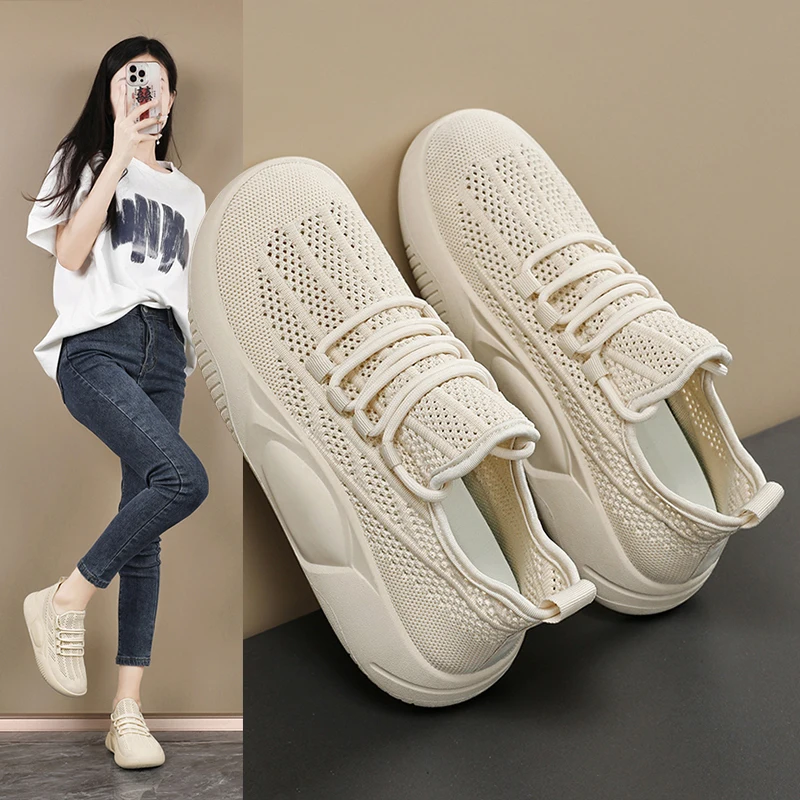 

Женские кроссовки для тенниса на платформе, повседневные дышащие кроссовки на танкетке с закрытым носком и круглым носком, Новинка лета 2024