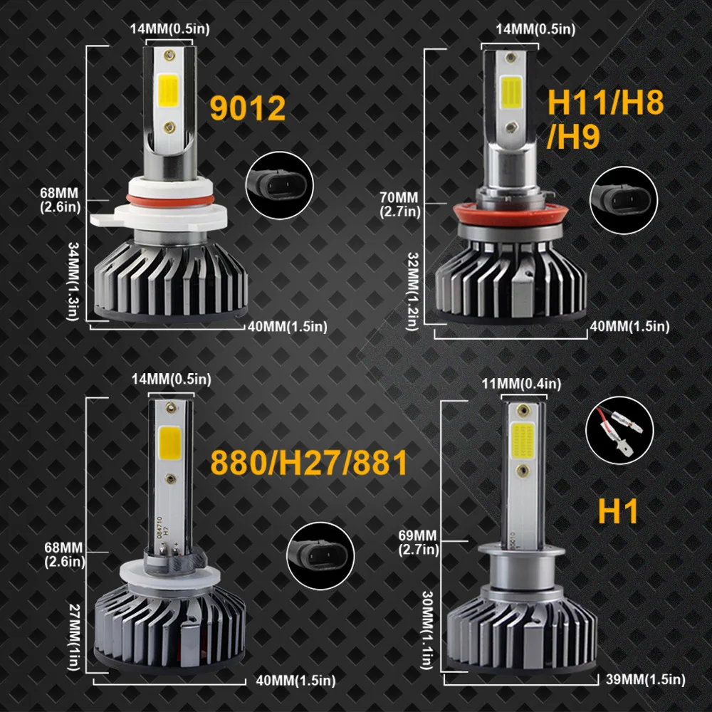 F2 Mini Car LED Headlight H7 Spotlight H4 H11 9005 50W LED Car Headlight