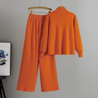 Femmes 2 pièces ensemble tricot pull veste Cardigan jambe large pantalon musulman décontracté tricoté tenues survêtement costume automne hiver tricots 3