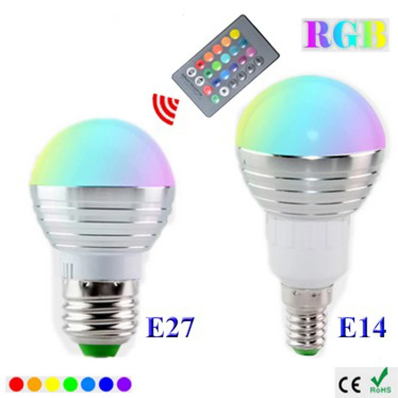 

10pcs 3W E27 E14 LED Colorful RGB Spotlight Remote Controller AC85-265V Changeable Atmosphere Party Holiday KTV Bar RGB Bulb