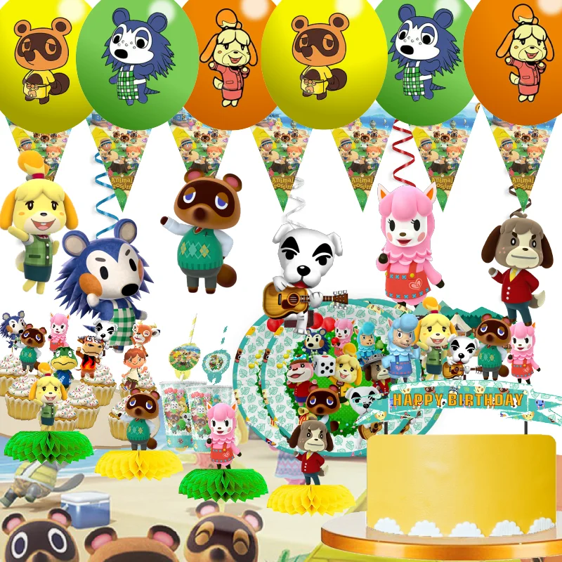 

ANIMAL CROSSING theme nature party decoration balloon cup plate sticker banner backdrop cake supplies banner for baby shower