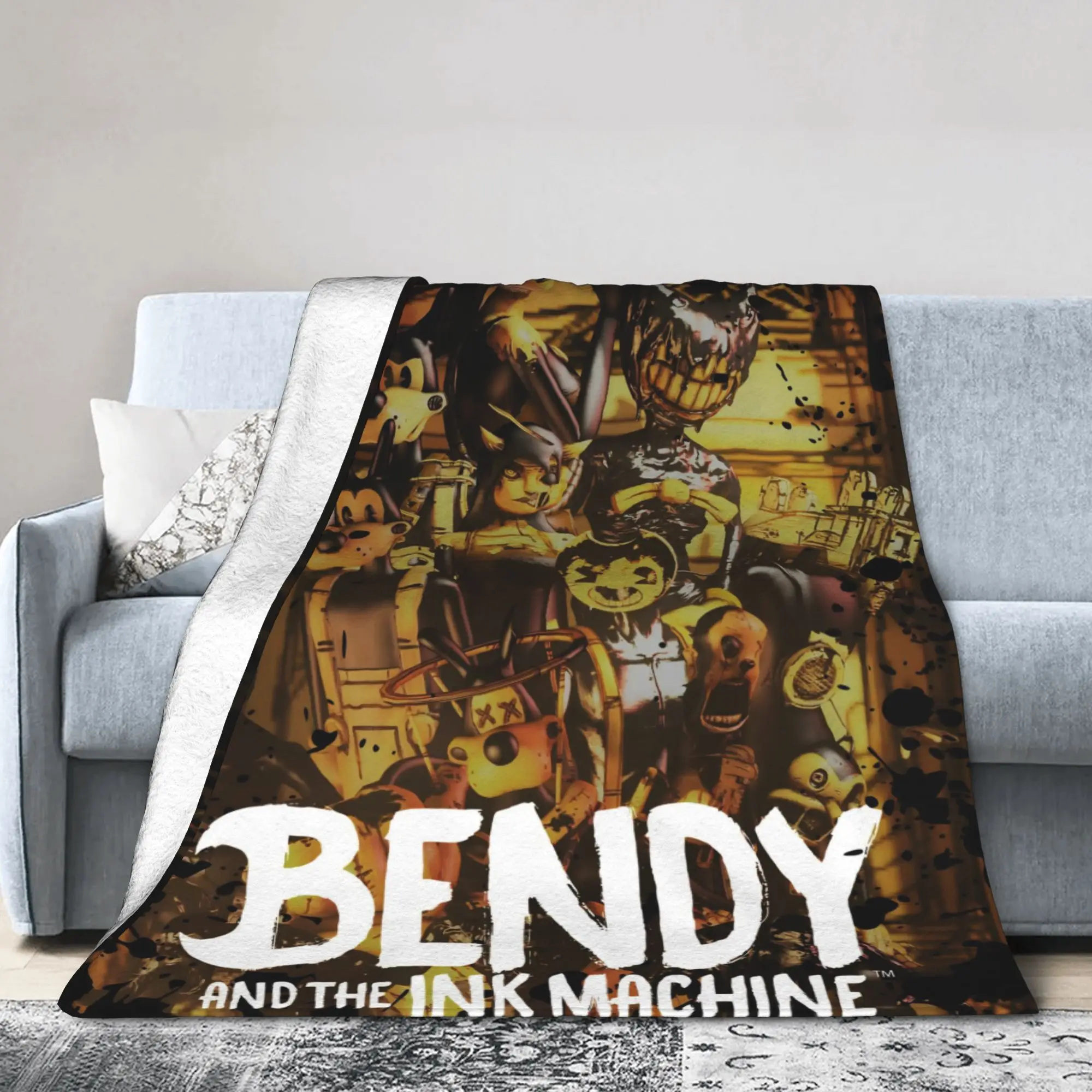 Bendys Horror Game Inked Machines Blanket Puzzle Fuzzy Funny Warm Throw Blanket for Home Spring Autumn Couch